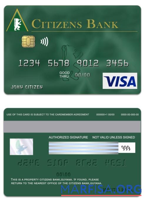 Printable Guyana Citizens Bank visa green card example
